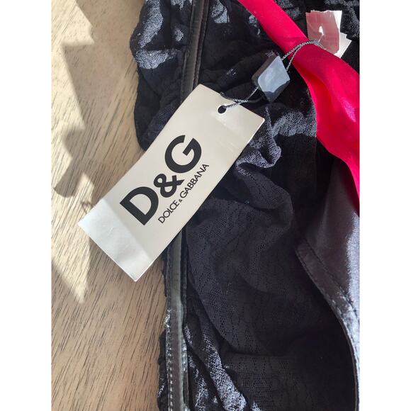 D&G Dolce & Gabbana Black Lace and Vinyl Pink Bow Mini Dress - 42 US 6 - Picture 6 of 7